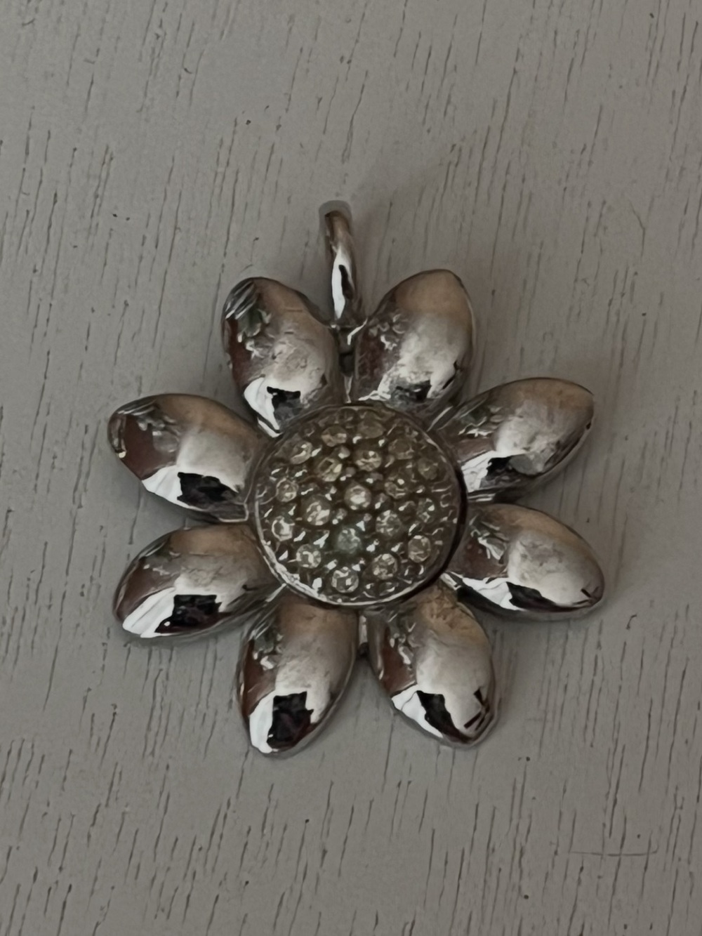 Silver Flower Pendant with Crystal Center